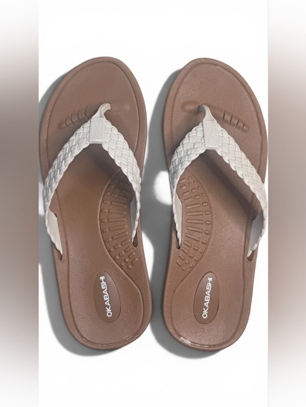 NWT Okabashi Baha Women's Flip Flops – White Braided Straps